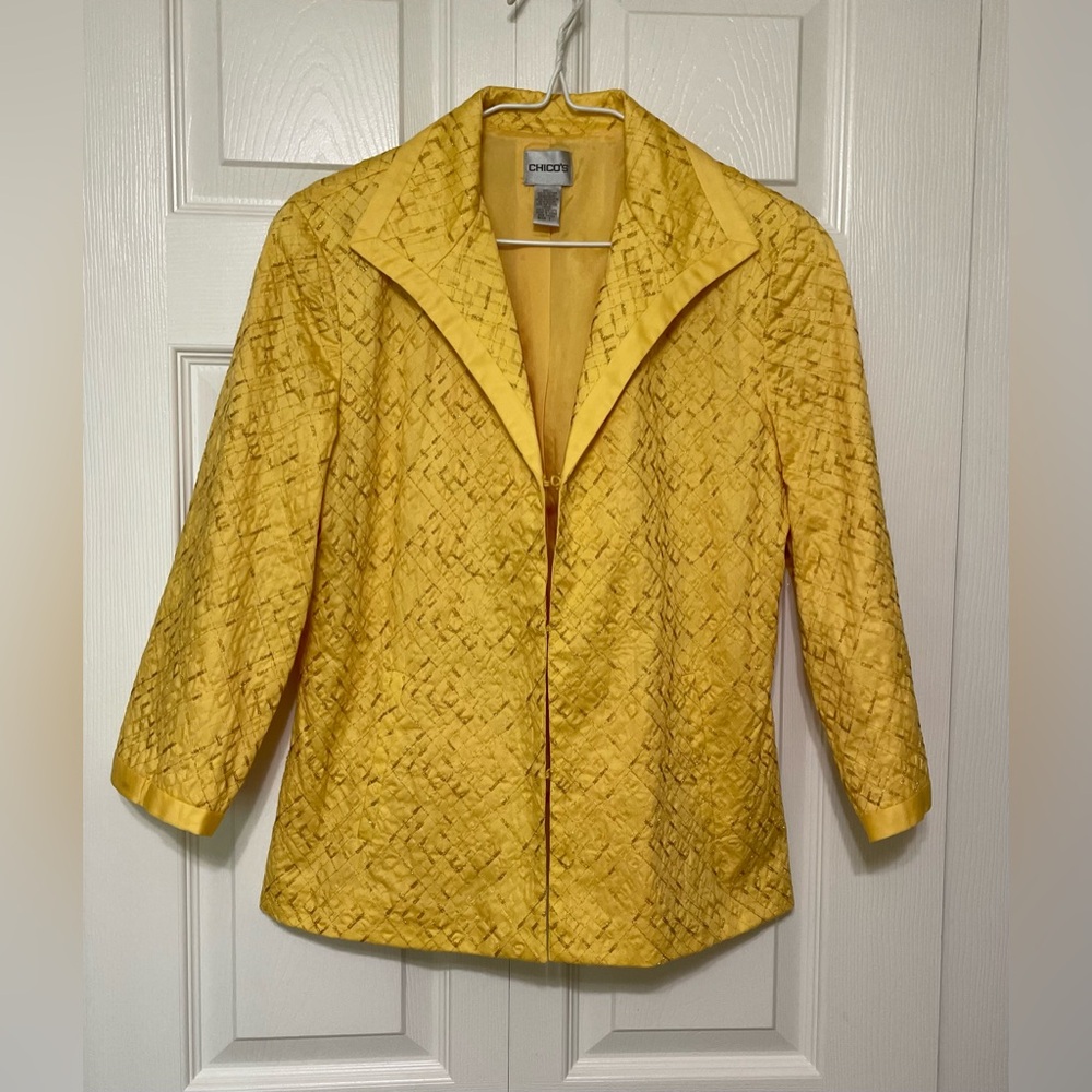 Chico's Yellow Textured Blazer with Tailored Fit